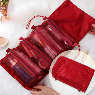 Quatro em um armazenamento portátil da escova da composição do curso de Mesh Folding Makeup Wash Bag