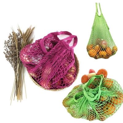 Algodão lavável reusável Mesh String Short Handle dos sacos de mantimento do vegetal de fruto